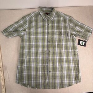 Wolverine Griffin Short Sleeve Plaid Button Down Shirt Pesto Green Mens L NEW